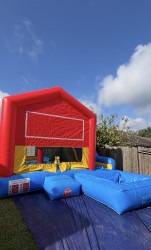 IMG 6199 1768675529 Bounce House with Slide Rental - Blue, Red and Yellow Bounce House Slide Combo Rental