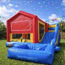Bounce House with Slide Rental - Blue, Red and Yellow Bounce House Slide Combo Rental