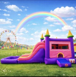 Bounce House with Slide Rental - Purple & Pink Bounce House Combo with Slide